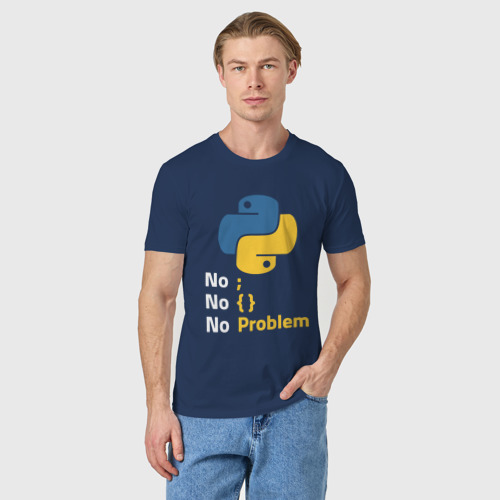 Мужская футболка хлопок Пайтон Python no problem, цвет темно-синий - фото 3