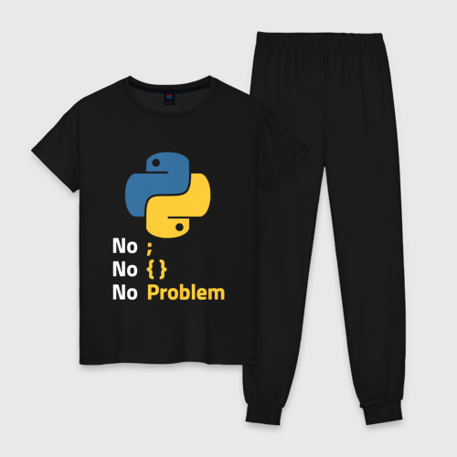 Женская пижама хлопок Пайтон Python no problem, цвет черный