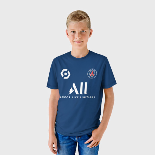 Детская футболка 3D с принтом Месси форма ПСЖ 2021-2022, фото на моделе #1