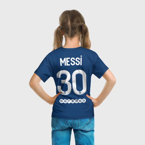Детская футболка 3D с принтом Месси форма ПСЖ 2021-2022, вид сзади #2