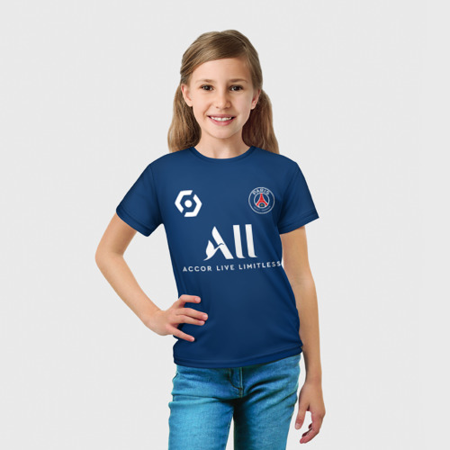 Детская футболка 3D с принтом Месси форма ПСЖ 2021-2022, вид сбоку #3