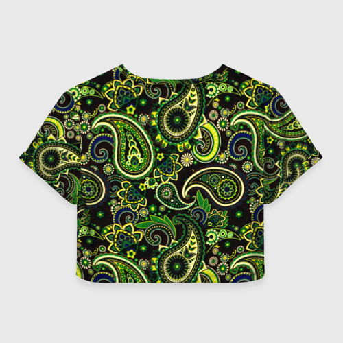 Женская футболка Crop-top 3D Ярко зеленые славянские узоры, цвет 3D печать - фото 2