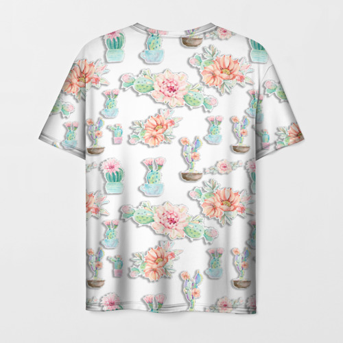 Мужская футболка 3D с принтом Акварельные кактусы, вид сзади #1