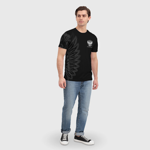 Мужская футболка 3D с принтом Russia - Black Side, вид сбоку #3