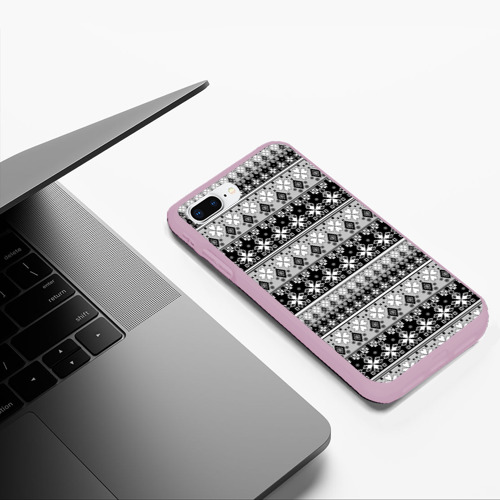 Чехол для iPhone 7Plus/8 Plus матовый Черно-белый скандинавский этнический орнамент , цвет розовый - фото 5