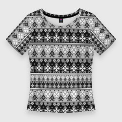 Женская футболка 3D Slim Черно-белый скандинавский этнический орнамент 