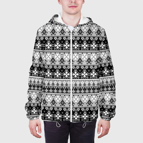 Мужская куртка 3D Черно-белый скандинавский этнический орнамент , цвет 3D печать - фото 4