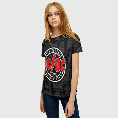 Женская футболка 3D с принтом AC DC HIGH VOLTAGE, фото на моделе #1