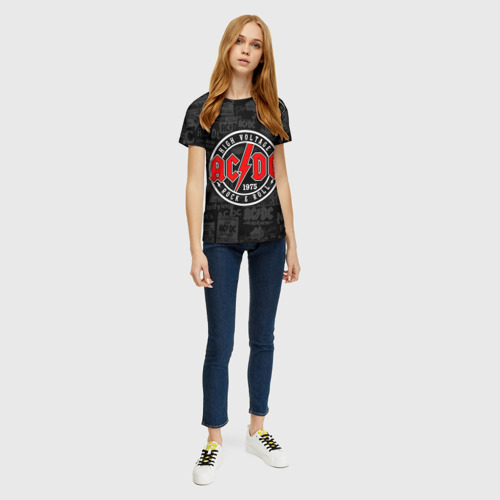 Женская футболка 3D с принтом AC DC HIGH VOLTAGE, вид сбоку #3