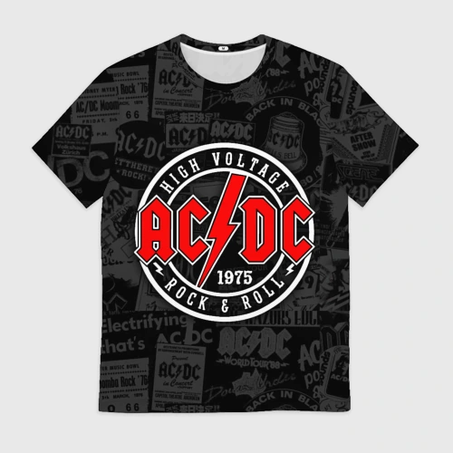 Мужская футболка 3D с принтом AC DC high voltage, вид спереди #2