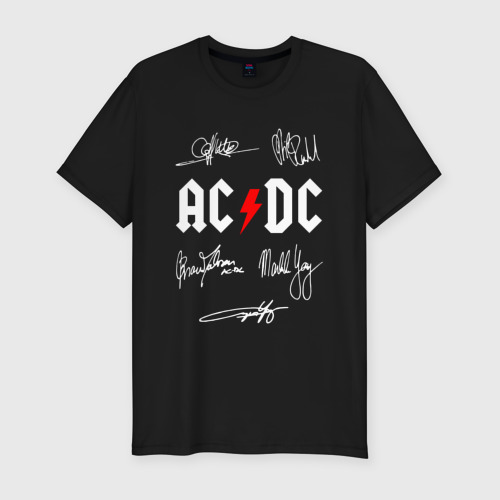 Мужская футболка хлопок Slim AC DC автографы исполнителей, цвет черный