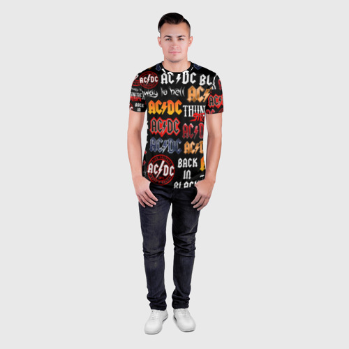 Мужская футболка 3D Slim с принтом AC DC LOGOBOMBING, вид сбоку #3