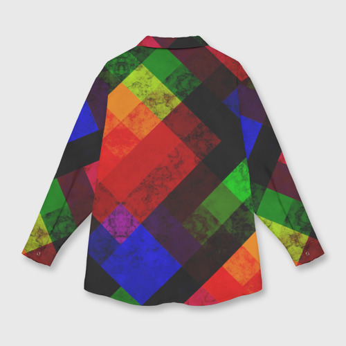 Женская рубашка oversize 3D с принтом Яркий мраморный разноцветный геометрический узор, вид сзади #1