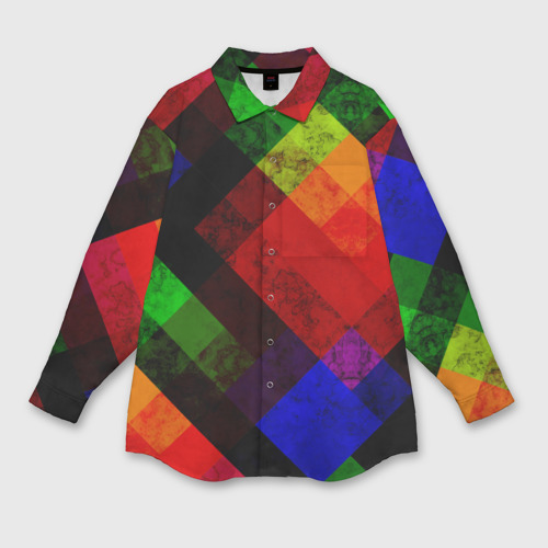 Женская рубашка oversize 3D с принтом Яркий мраморный разноцветный геометрический узор, вид спереди #2