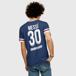 Футболка с принтом Lionel Messi PSG для мужчины, вид на модели сзади №2. Цвет основы: белый