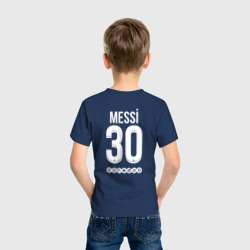Футболка с принтом Messi 30 PSG для мужчины, вид на модели сзади №2. Цвет основы: темно-синий