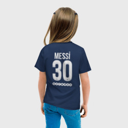 Футболка с принтом Messi 30 PSG для мужчины, вид на модели сзади №3. Цвет основы: темно-синий