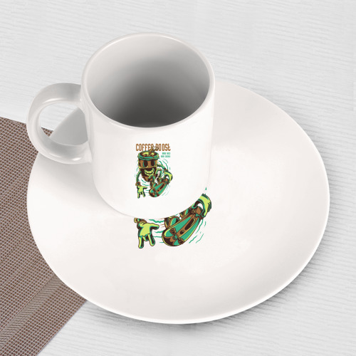 Набор: тарелка + кружка Стакан с кофе на скейте - фото 3