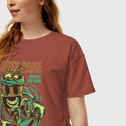 Женская футболка хлопок Oversize Стакан с кофе на скейте - фото 2