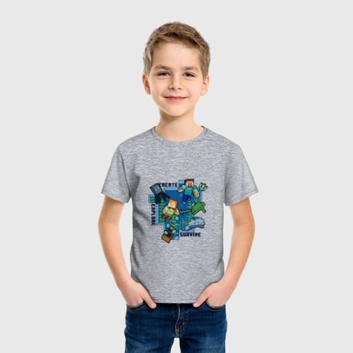 Детская футболка хлопок с принтом Майнкрафт | Под водой, фото на моделе #1