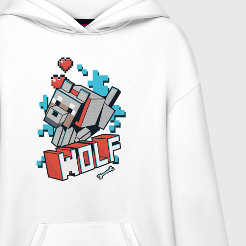 Худи SuperOversize хлопок Майнкрафт Волк, Minecraft Wolf, цвет белый - фото 3