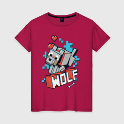 Женская футболка хлопок Майнкрафт Волк, Minecraft Wolf
