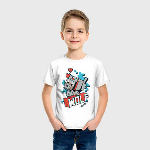 Детская футболка хлопок Майнкрафт Волк, Minecraft Wolf, цвет белый - фото 3