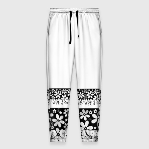 Мужские брюки 3D Черно-белый цветочный принт, цвет 3D печать