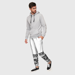 Мужские брюки 3D Черно-белый цветочный принт  - фото 2