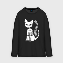 Мужской лонгслив oversize хлопок Happy Halloween - cat skeleton