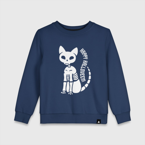 Детский свитшот хлопок Happy Halloween - cat skeleton, цвет темно-синий