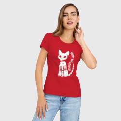 Женская футболка хлопок Slim Happy Halloween - cat skeleton - фото 2