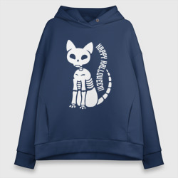 Женское худи Oversize хлопок Happy Halloween - cat skeleton