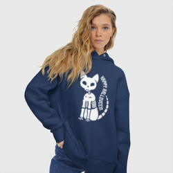 Худи с принтом Happy Halloween - cat skeleton для женщины, вид на модели спереди №3. Цвет основы: темно-синий