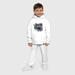 Костюм с принтом Майнкрафт выживание с модами для ребенка, вид на модели спереди №6. Цвет основы: белый