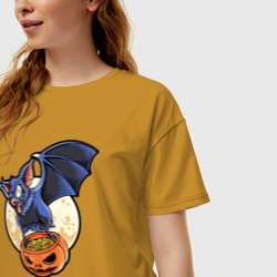 Женская футболка хлопок Oversize Halloween - летучая мышь - фото 2