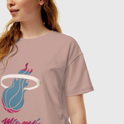 Женская футболка хлопок Oversize Miami Heat, цвет пыльно-розовый - фото 3