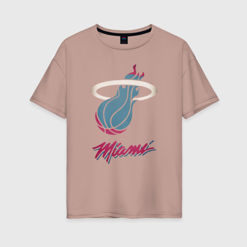 Женская футболка хлопок Oversize Miami Heat, цвет пыльно-розовый