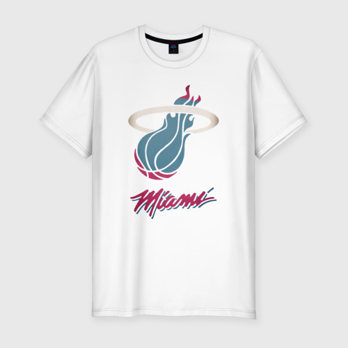 Мужская футболка приталенная из хлопка с принтом Miami Heat, вид спереди №1