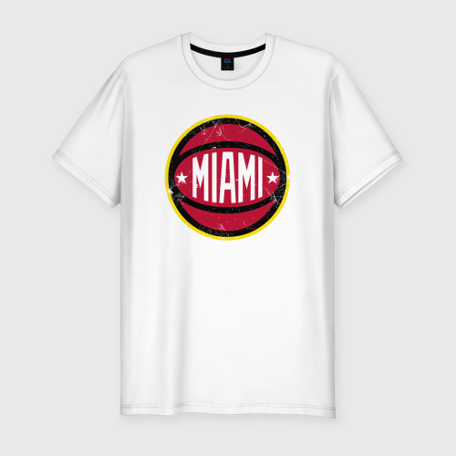 Мужская футболка приталенная из хлопка с принтом Майами Хит, вид спереди №1