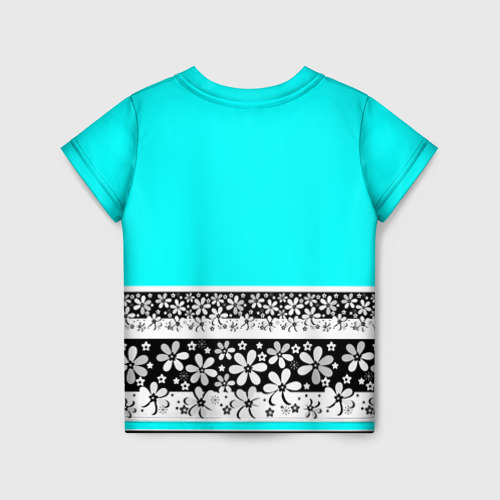 Детская футболка 3D с принтом Цветочный бирюзовый  узор, вид сзади #1