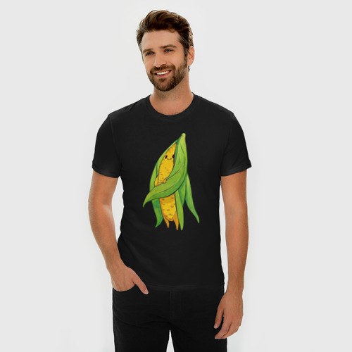 Мужская футболка хлопок Slim Милая кукурузка, цвет черный - фото 3