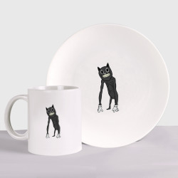 Cartoon Cat Мультяшный кот – Набор: тарелка + кружка с принтом купить