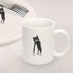 Набор: тарелка кружка с принтом Cartoon Cat Мультяшный кот для любого человека, вид спереди №2. Цвет основы: белый