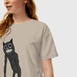 Женская футболка хлопок Oversize Cartoon Cat Мультяшный кот - фото 2