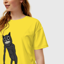 Женская футболка хлопок Oversize Cartoon Cat Мультяшный кот - фото 2
