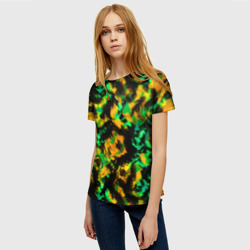 Женская футболка 3D Абстрактный желто-зеленый узор камуфляжный - фото 2
