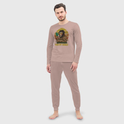 Мужская пижама с лонгсливом хлопок Лев в очках и толстовке - фото 2