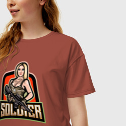 Женская футболка хлопок Oversize Девушка солдат - фото 2