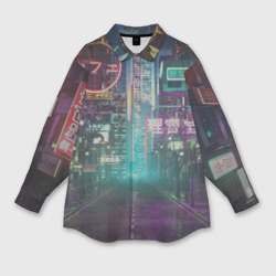 Женская рубашка oversize 3D Neon Tokyo